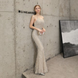 Women Formal Party Elegant Mermaid Evening Dress with Fringed Sequins