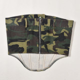 Summer Style Trend Low Back Irregular Camouflage Vest Top