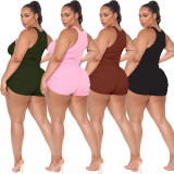 Plus Size Women's Tank Top Pleated Casual Shorts Two Piece Set