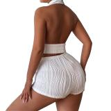 Summer Women's Sexy Pleated Low Back Tassel Two-Piece Pant Set