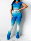 Women's spring gradient color pleated sports suit