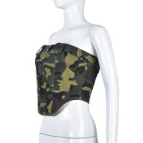 Summer Style Trend Low Back Irregular Camouflage Vest Top