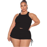 Plus Size Women's Tank Top Pleated Casual Shorts Two Piece Set