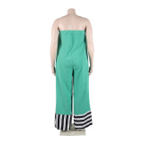 Women Casual Patchwork Stripe Print ColorBlock Jumpsuit