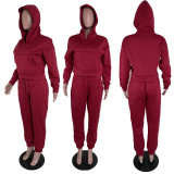 Winter Fashion Solid Fleece Hoodies Casual Plus Size Set