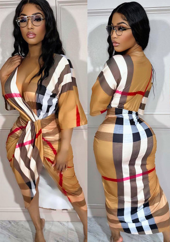 Color Block Striped Slit Sexy Off Shoulder Short Sleeve Dress