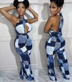 Ladies Plaid Street Trend Loose Digital Print Sexy Jumpsuit