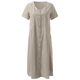 Women's Summer Loose Linen Short Sleeve Plus Size Dress