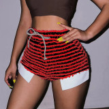 Texture Stripe Drawstring High rise Super Shorts Sexy Fashion Casual Versatile Pants