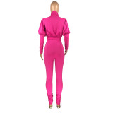 Women's Fashion Autumn Winter Solid Color Puff Sleeve Drawstring Ruffle Pants Casual Sports Two-Piece Suit