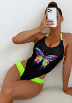 Sexy Farbkontrast-Badeanzug-Bikini-Einteiler mit offener Taille, sexy Badeanzug