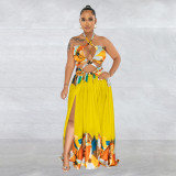 Women's Fashion Contrasting Color Sleeveless Wrap Maxi Dress