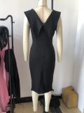 Women's spring and summer office sleeveless square collar back zipper slit dress