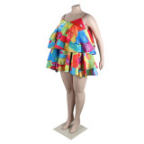 Plus Size Women Camisole Print Layers Dress