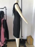 Women's spring and summer office sleeveless square collar back zipper slit dress