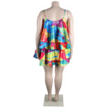Plus Size Women Camisole Print Layers Dress