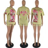 Women'S Clothing Fashion Digital Positioning Print T-Shirt Shorts Two-Piece Set