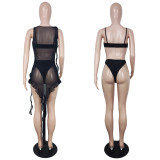 Women'S See-Through Nightclub Dress Sexy Camisole Shorts Three-Piece Set