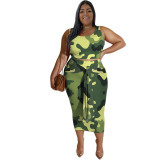 Spring Summer Plus Size Printed Straps Women'S Two-Piece Casual Skirt Set