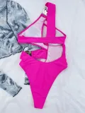 Solid Color Metal Round Buckle Sexy One Shoulder One Piece Swimsuit