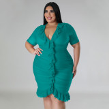 Plus Size Women'S Mesh Lining See-Through Double Layer Ruffle Sexy Dress