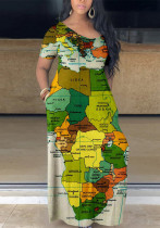 Vestido largo informal con estampado de mapa para mujer