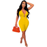 Women'S Fashion Solid Color Low Back V-Neck Sleeveless Shorts Jumpsuit Ladies