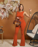 Trendy Solid Knotted High Stretch Wide Leg Jumpsuit