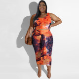 Spring Summer Plus Size Printed Straps Women'S Two-Piece Casual Skirt Set