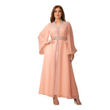 Arabian Robe Kaftan Fashion Beaded Belted Chiffon Dress
