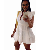 Women'S Ruffle Sleeveless Single Breasted Solid Color Summer Shirt Dress