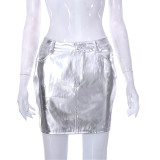 Women'S Summer Casual Solid Pocket Button Slim Waterproof Crop Short Skirt