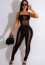 Women'S Fashion Solid Color Mesh Sleeveless Straps Jumpsuit