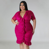 Plus Size Women'S Mesh Lining See-Through Double Layer Ruffle Sexy Dress