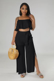Women Summer Crop Top and Slit Pant Two-Piece Set