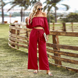 Women Strapless Top and Wide Leg Pant Two-Piece Set
