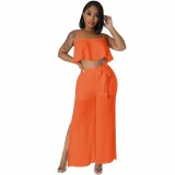 Women Summer Crop Top and Slit Pant Two-Piece Set