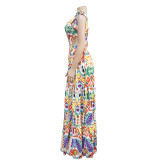 Women Multi-Color Sleeveless Lace-Up Maxi Dress