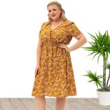 Plus Size Women Summer Short Sleeve Printed Dress