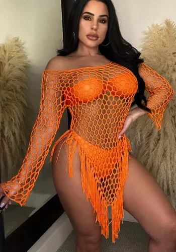Women Summer Crochet Fringe Net See-Through Beach Dress