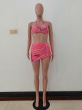 Women Sexy Bikini Letter Halter Neck Swimwear Three-Piece