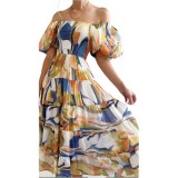 Women Boho Print Off Shoulder Holidays Oversized Dress
