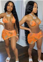 Women Sexy Bikini Letter Halter Neck Swimwear Three-Piece