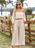 Women Strapless Top and Wide Leg Pant Two-Piece Set