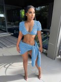 Women Sexy Crop Top and Skirt Two-Piece Set