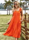 Women Summer Elegant Strap Solid Maxi Dress