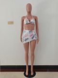 Women Sexy Bikini Letter Halter Neck Swimwear Three-Piece
