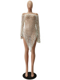 Women Summer Crochet Fringe Net See-Through Beach Dress