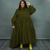 Plus Size Women Solid Long Sleeve Lace-Up Dress