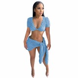 Women Sexy Crop Top and Skirt Two-Piece Set